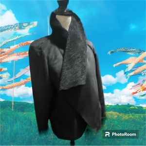 Ralph Lauren Black Faux Suede Fur Drape Jacket
